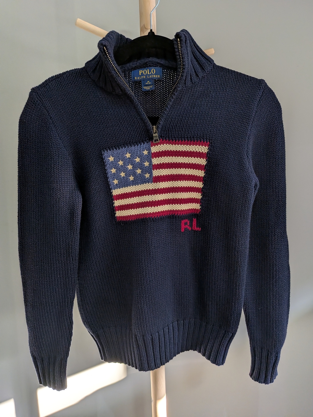 Polo by Ralph Lauren Navy Half-Zip Sweater with American Flag Patch